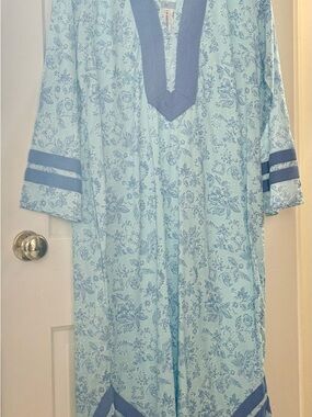 Sail to Sable Light Blue Floral Maxi Dress with Navy Trim